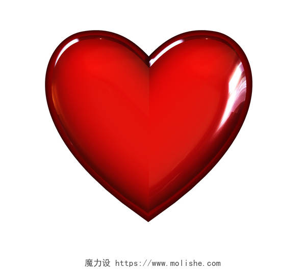 白色背景上一颗红色的爱心红色的心 3d